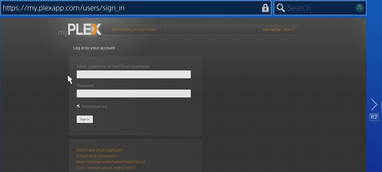 Plex Log in PS4