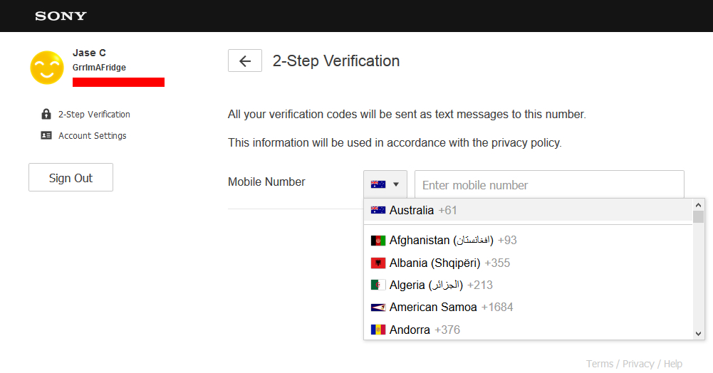 PSN 2-step authentication