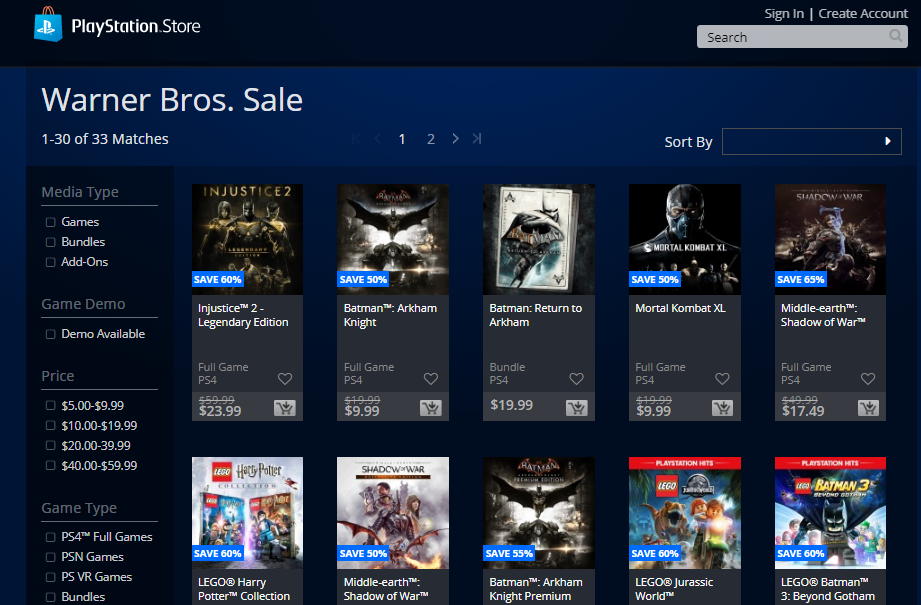 WB Games Publisher Sale On PSN