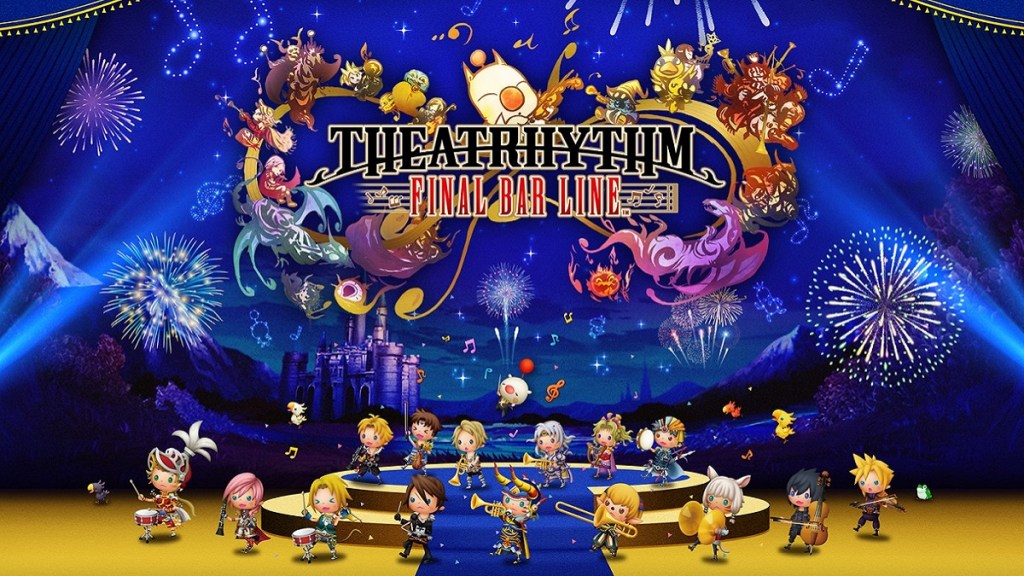 Cartoon-y characters from Theatrhythm Final Bar Line playing musical instruments.