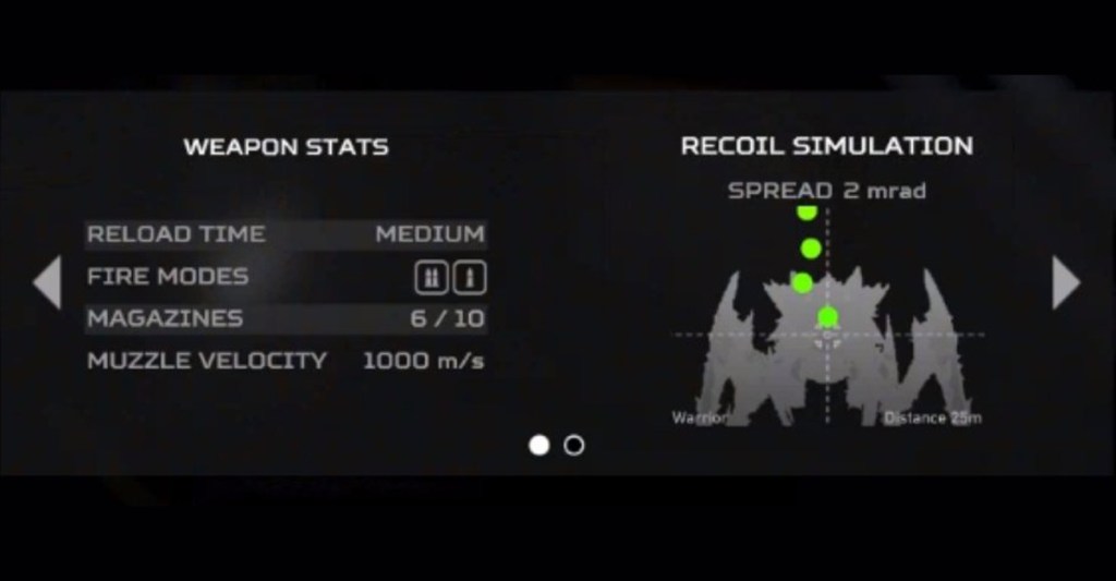 Helldivers 2 cut stats page with recoil diagram