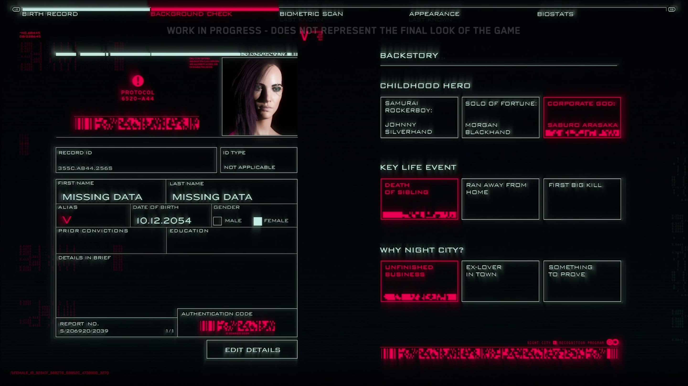 Cyberpunk 2077 Character Creation