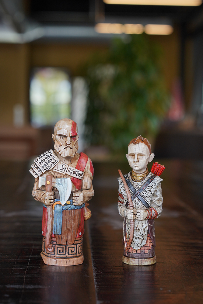 God of War's Kratos and Atreus Wooden Artifacts