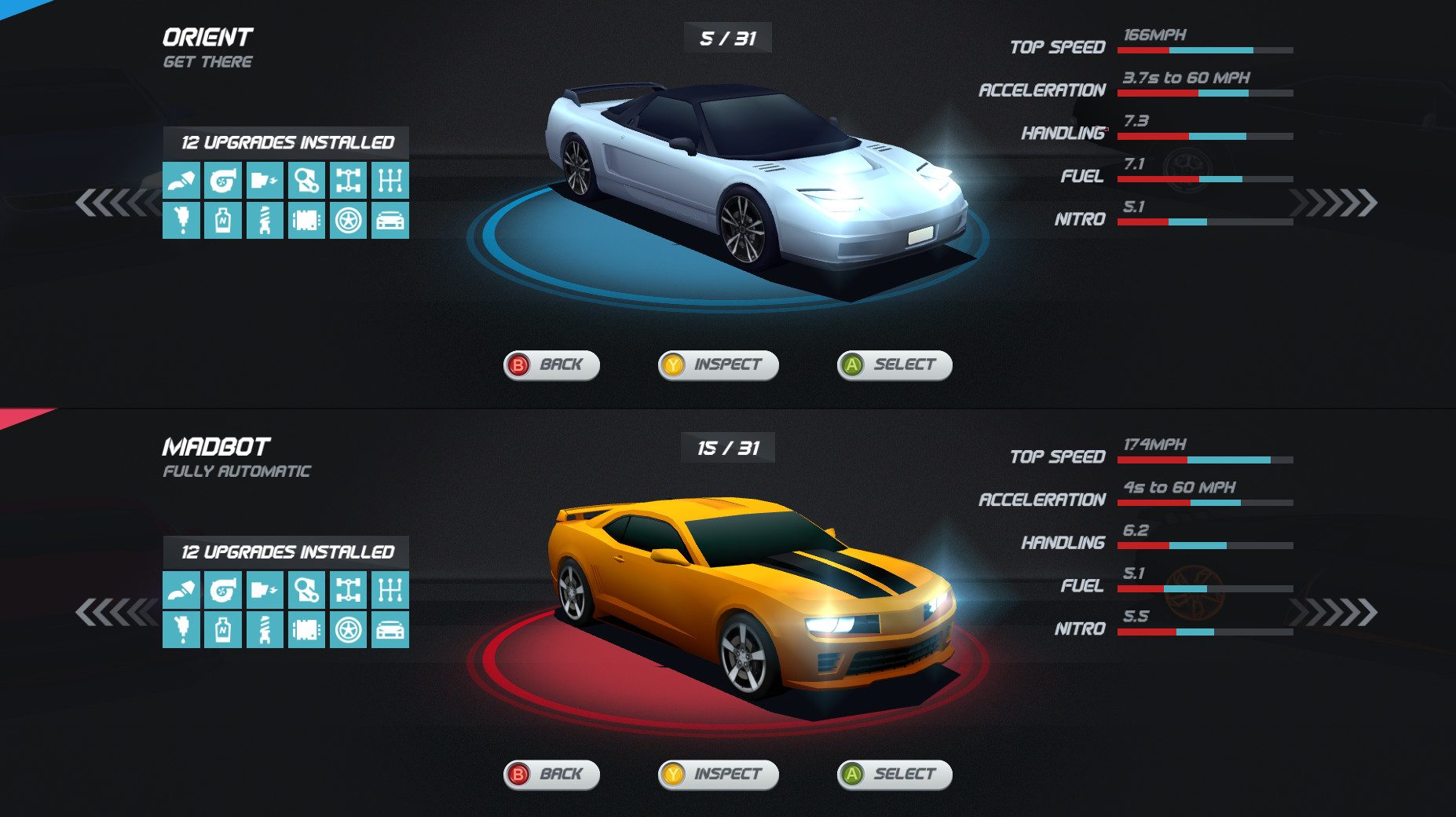 Split-Screen Car Selection