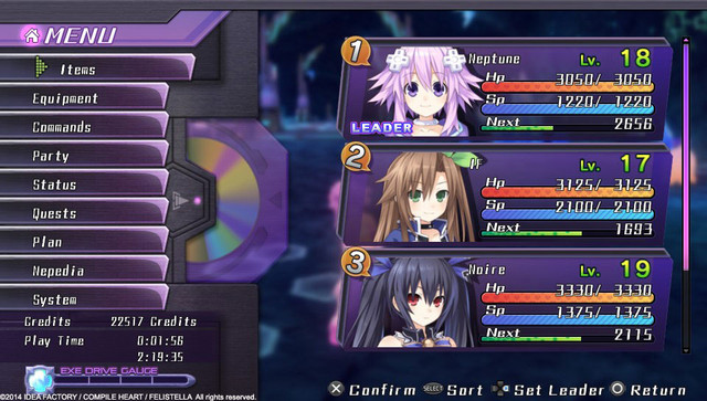 Hyperdimension Neptunia Re;Birth1 Menu