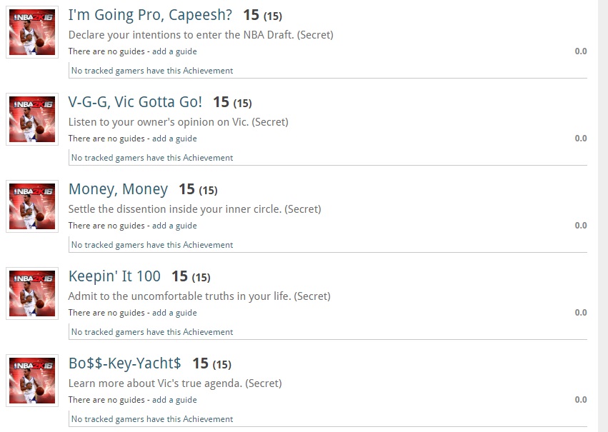 NBA 2K16 Achievement List